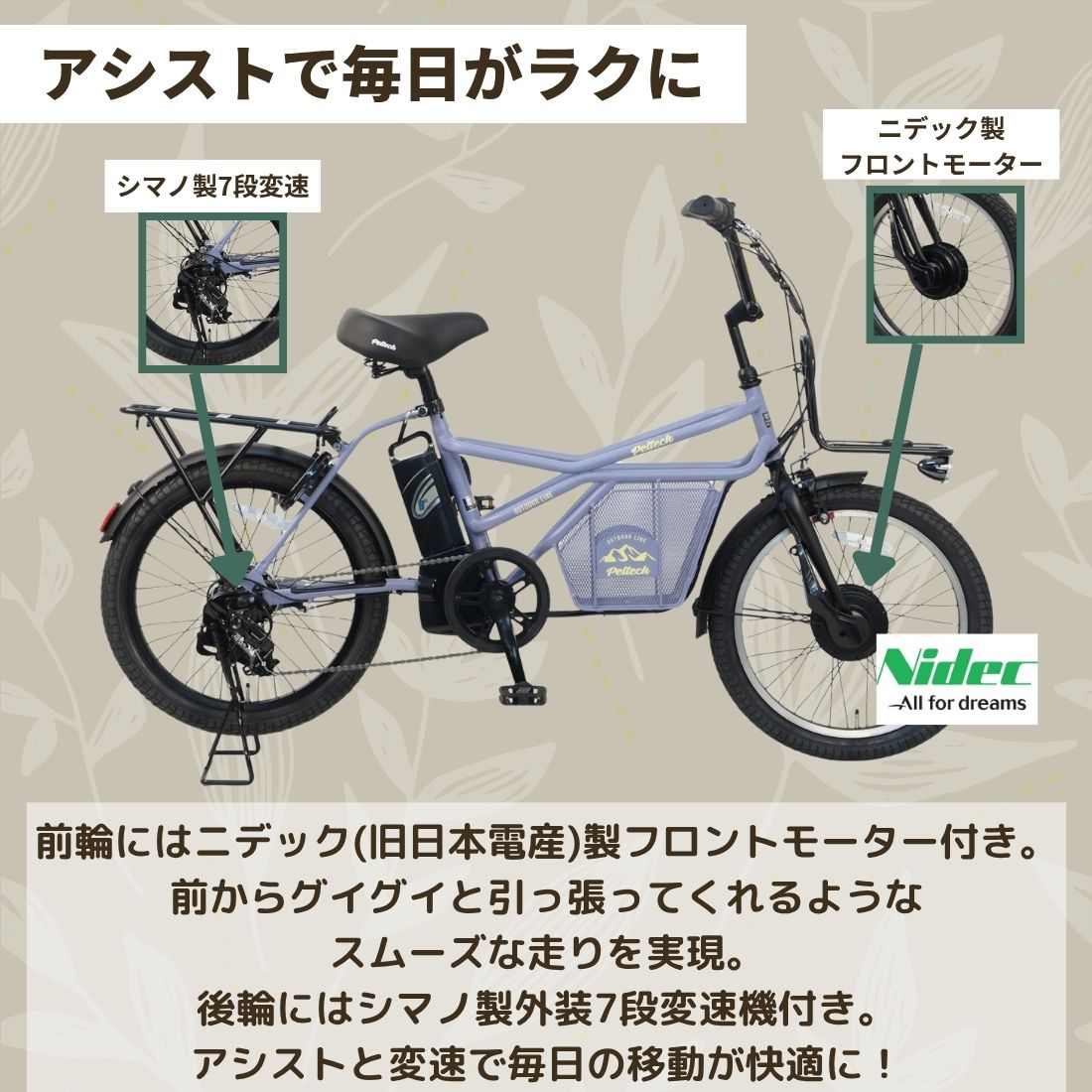 【100%完成納品】【ノーパンク】PELTECH(ペルテック) GRC-515LN  電動アシストeカーゴバイク 20インチ 外装7段 *販売証明書付き