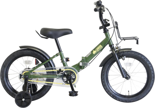 【アウトレット・1品限り】LOGOS(ロゴス) 16インチ 折り畳み 幼児自転車 (補助輪&一本スタンドセット付) LG-16FDカーキ #10