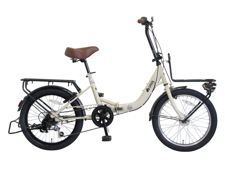 LOGOS(ロゴス) 20インチ 折り畳み自転車 外装6段変速 前後キャリア付き 大型砲弾オートライト付き