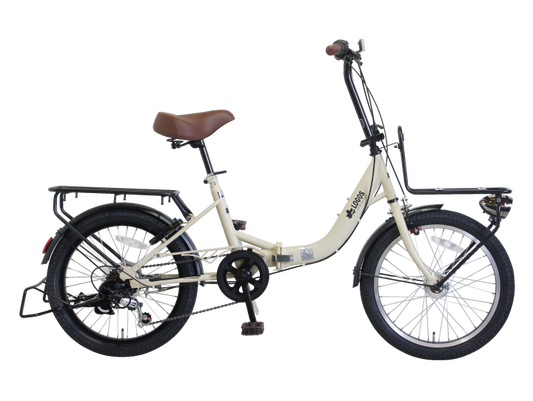 LOGOS(ロゴス) 20インチ 折り畳み自転車 外装6段変速 前後キャリア付き 大型砲弾オートライト付き