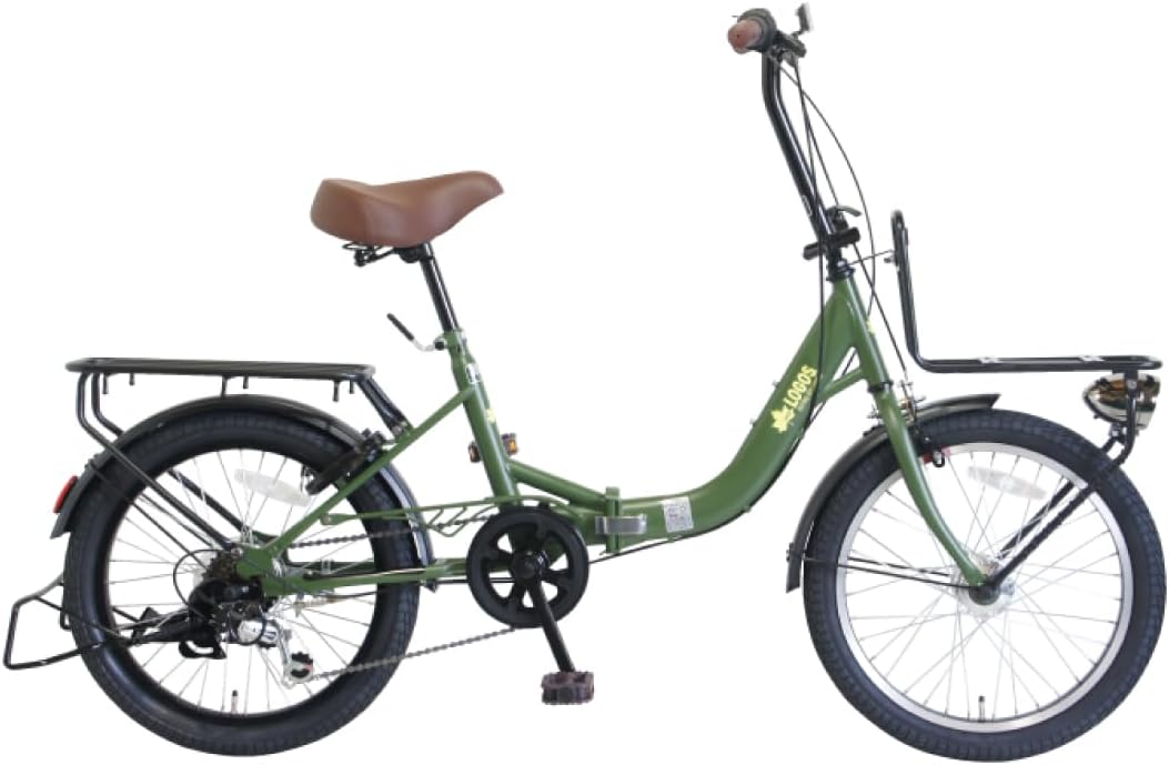 LOGOS(ロゴス) 20インチ 折り畳み自転車 外装6段変速 前後キャリア付き 大型砲弾オートライト付き
