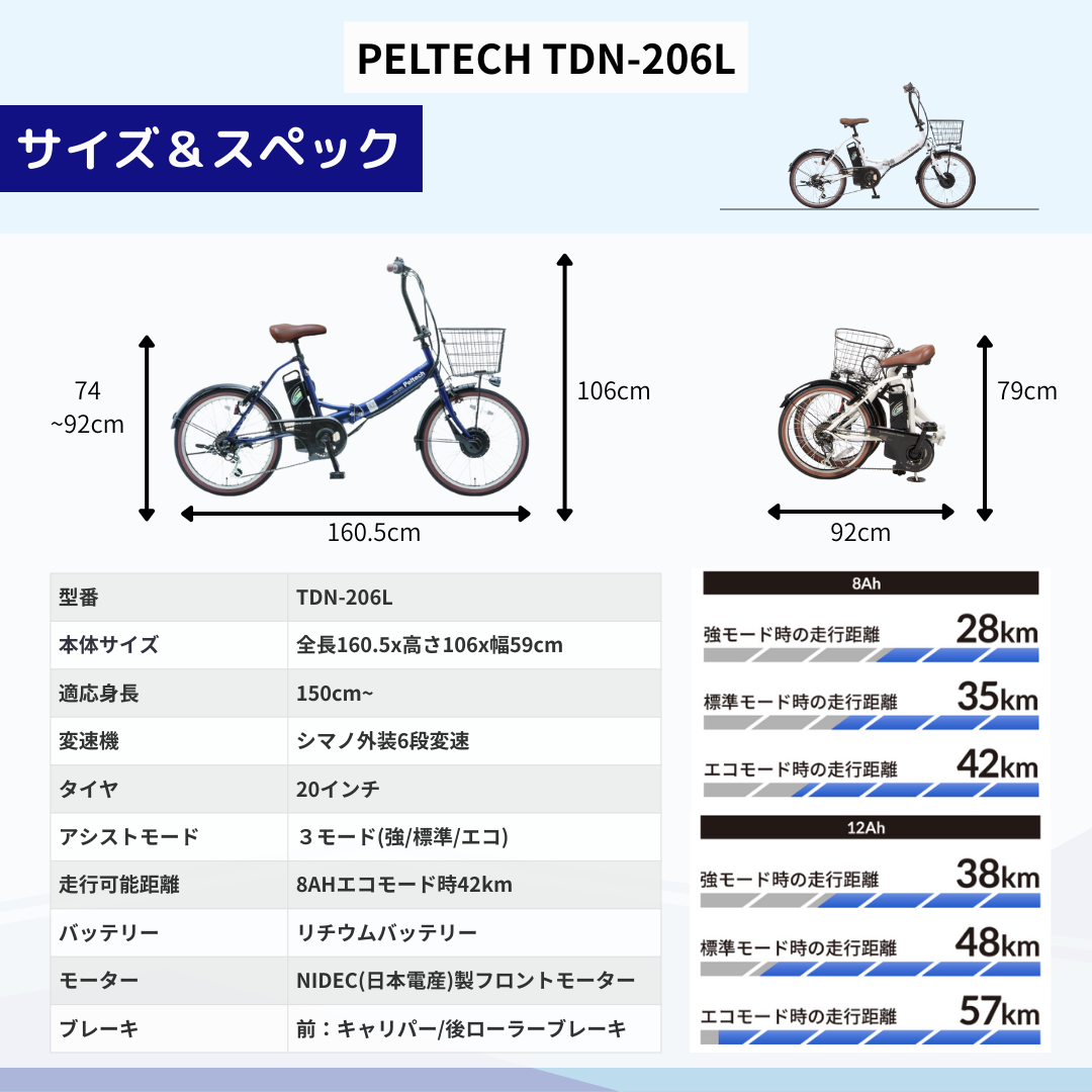20インチ 折り畳み電動アシスト自転車 外装6段変速 【簡易組立必要品】(TDN-206L) ＊販売証明書付き